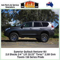 Superior Outback Venturer 4" 2.0 Remote Res 33" Tyres 3.56T GVM Upgrade 150 Series Toyota Prado